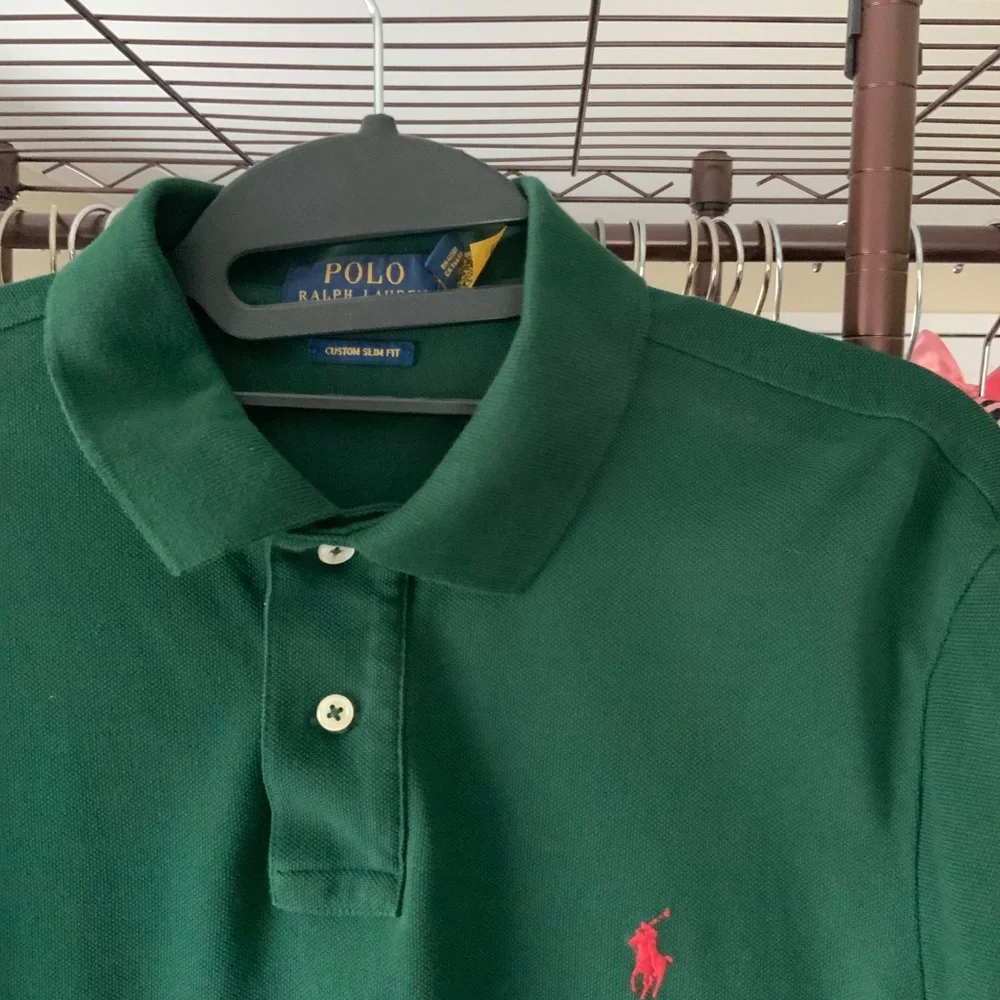 Polo by Ralph Lauren Men's Long-Sleeve Green Polo with Red Pony